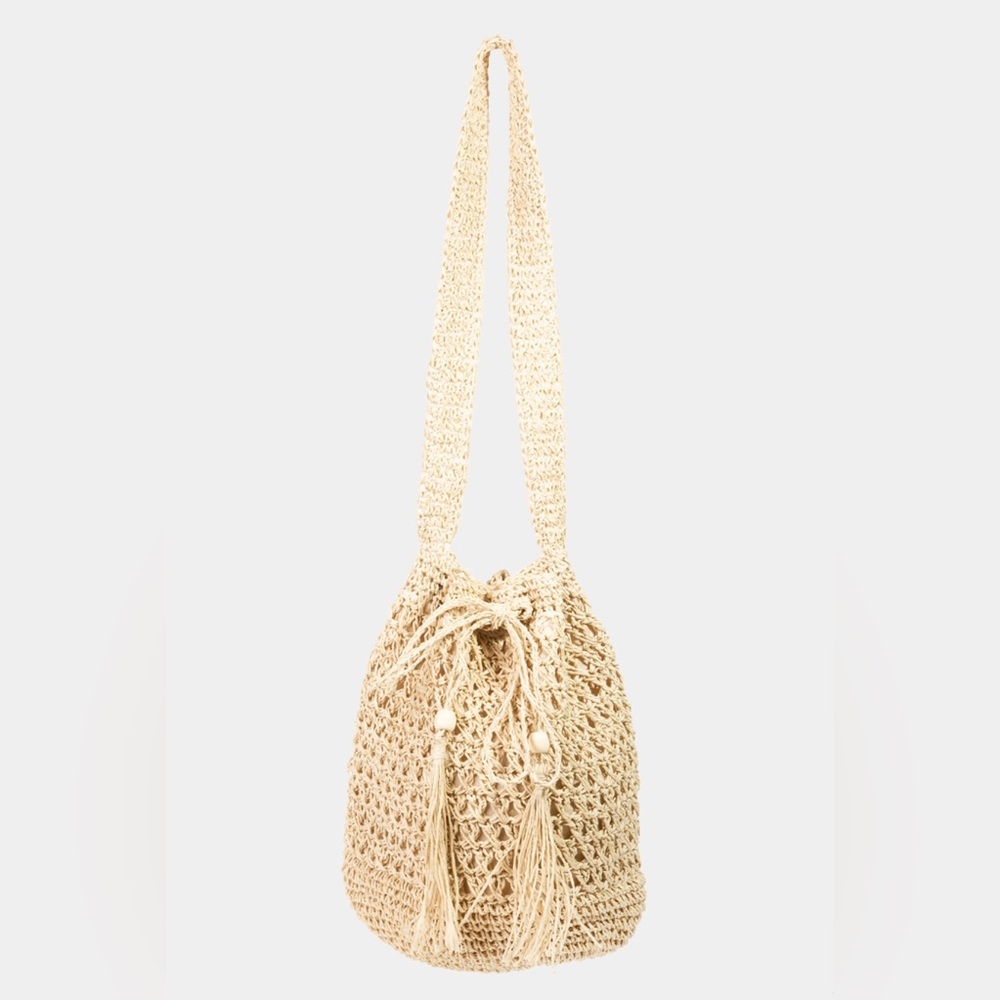 Straw Braided Drawstring Bucket Bag